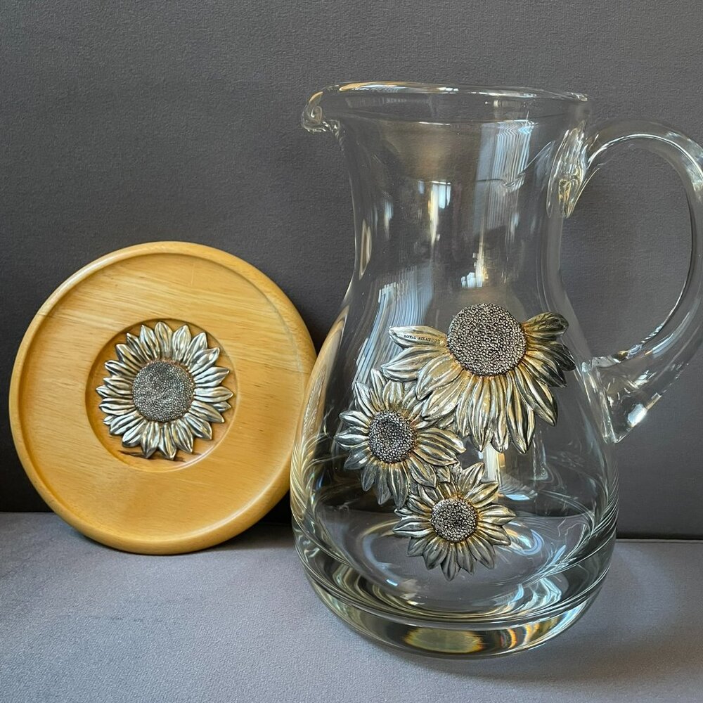 🌻 Vintage Royal Selangor "Sunflower" Pewter & Glass 18-Piece Goblet Set - Picture 4 of 6